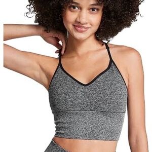 Pink‎ Active Seamless Longline Sports Bra Pure Black Marled Medium